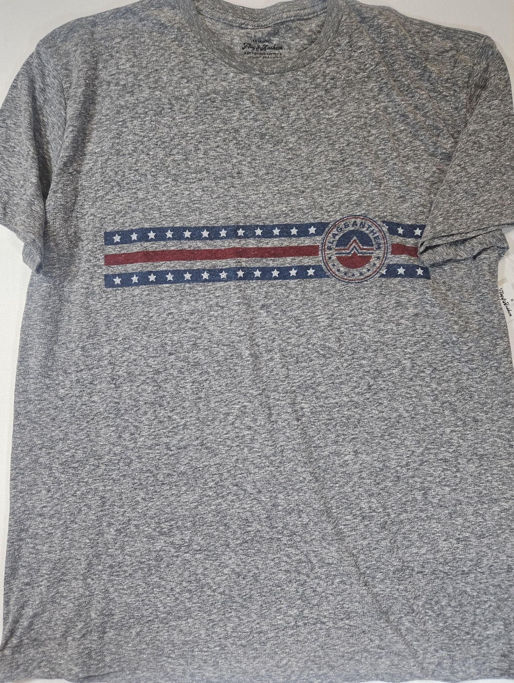 Flag & Anthem T-shirt Mens XL Grey Red White Blue Patriotic Casual Graphic Tee‎